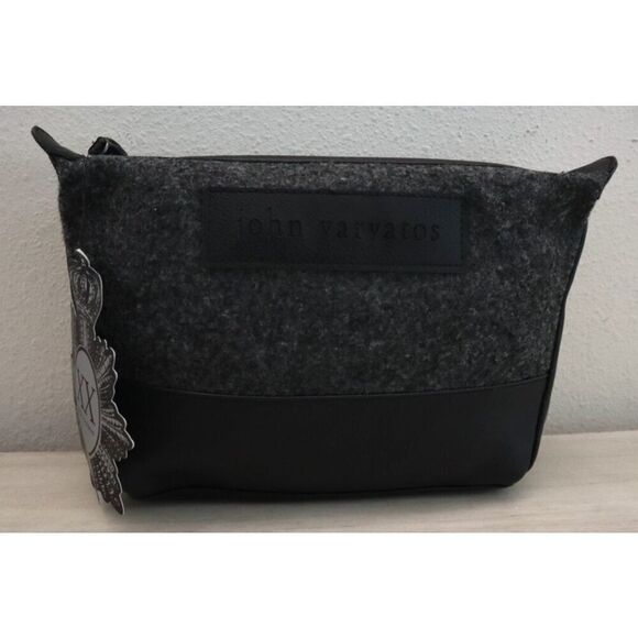John Varvatos Men's Gray & Black Faux Leather Travel Toiletry Bag - Picture 1 of 6